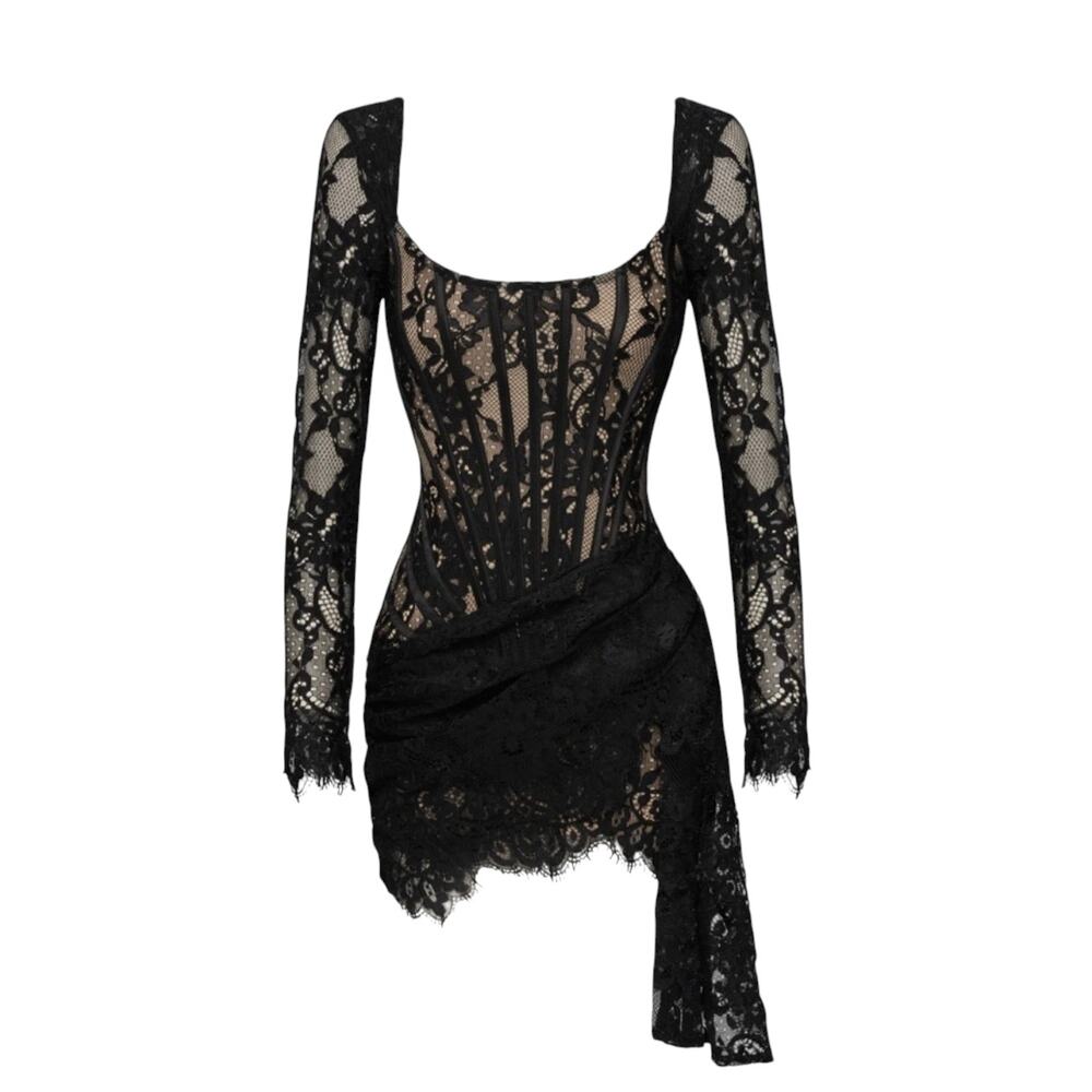 NWT Heiress Beverly Hills The Lace Corset Long Sleeve Mini Dress - Black - Sz. M